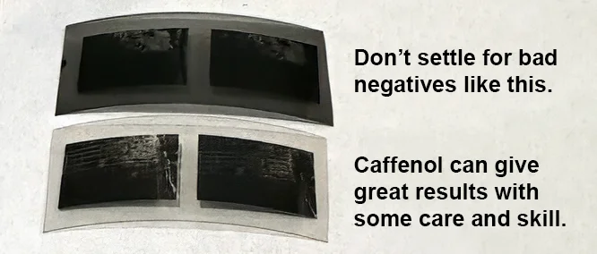 Don’t settle for bad negatives like this. Caffenol can give great results with some care and skill.